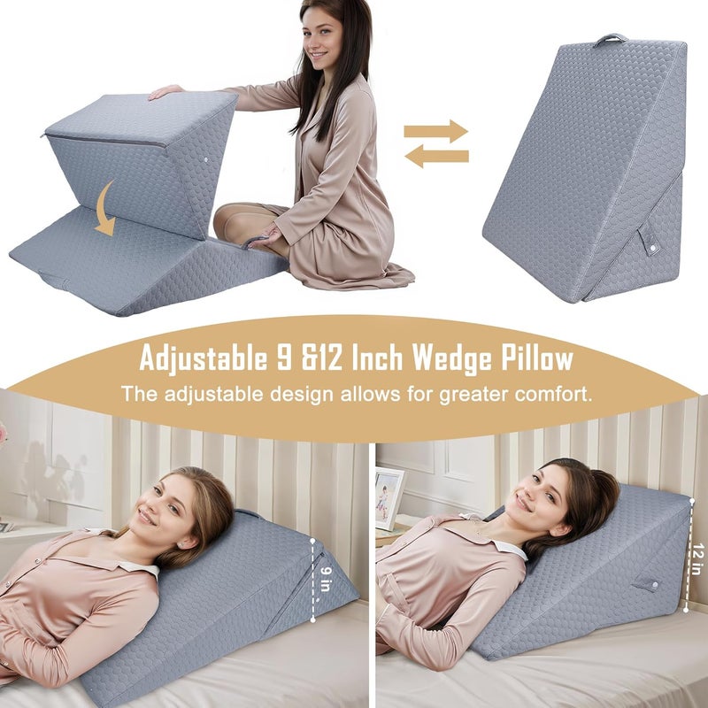 BEYOUDO Bed Wedge Pillow for Sleeping, Adjustable Wedge Pillow Set for After Surgery, Elevated Triangle Pillow for Acid Reflux and Back Pain Relief, Post Surgery, Snoring, Back Suppor (Gray-01) - Image 3